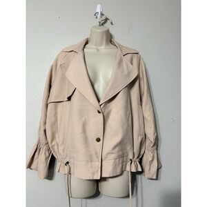 Allison New York Tan Cropped Trench Jacket Smocked Bell Sleeve Drawstring Small